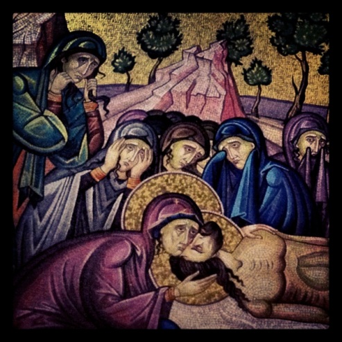 Detail of mosaic behind the Stone of Anointing in the Church of the Holy Sepulchre